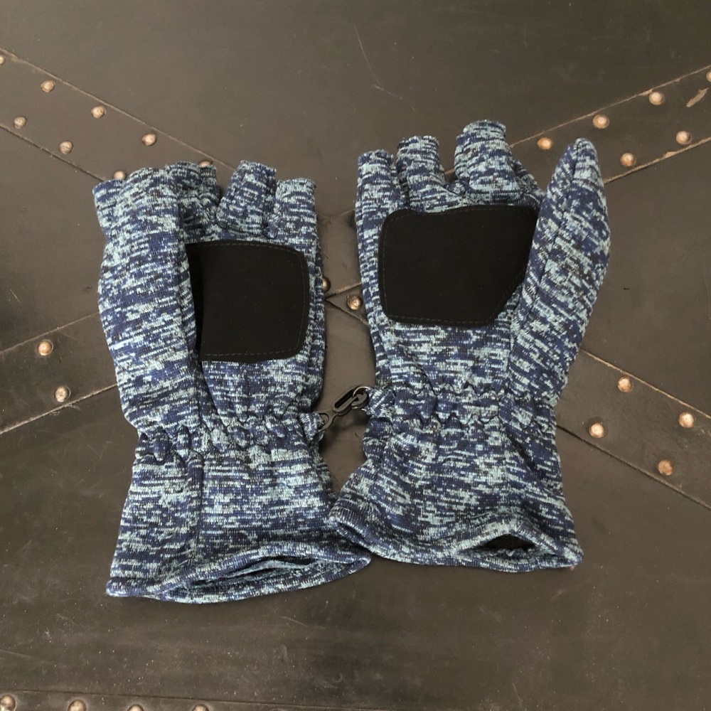 Heather Blue Fleece Lined Fingerless Gloves